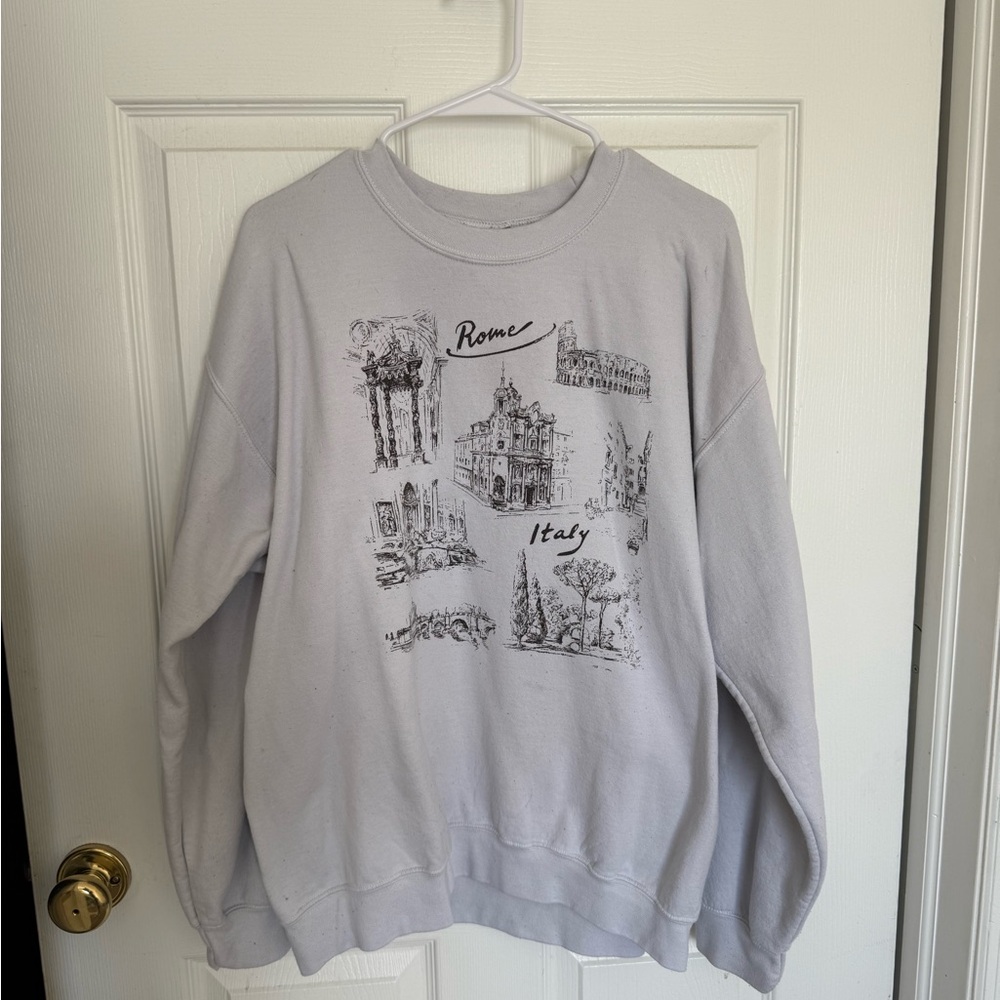 Unbranded Light Gray Rome Italy Graphic Sweatshirt - Men